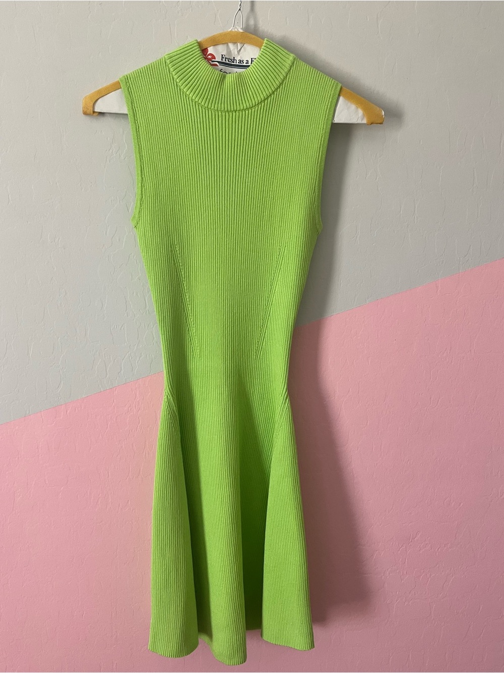 Sleeveless Ribbed Knit Dress in Lime Green
